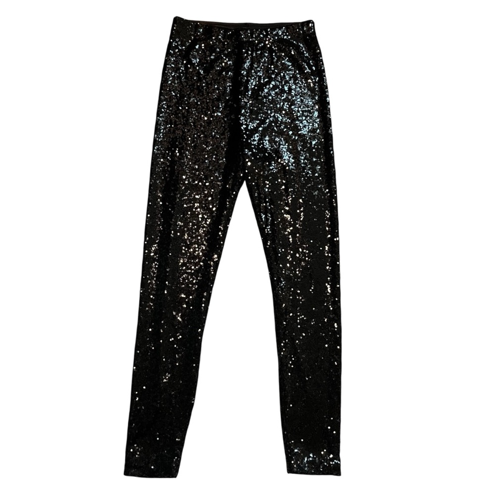 WAYF Leggings Womens M Black Sequin High Waist Pull On Logan Pants Holiday NWT! - Picture 3 of 6